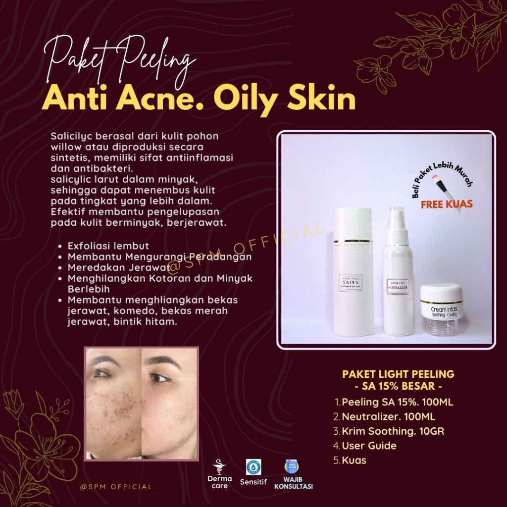 Paket PEELING Pengelupasan  SA Salicylic 15%, 25%. Jerawat, komedo, bekas jerawat merah