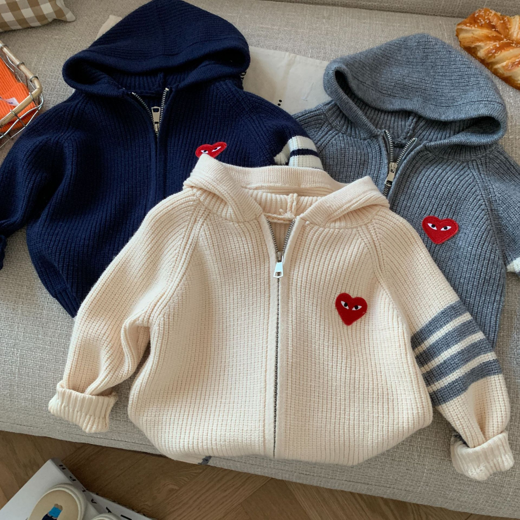Jaket Hoodie Anak Tebal / Kardigan Rajut Topi Anak Laki Laki Perempuan / Outer Anak Impor Halus Lemb