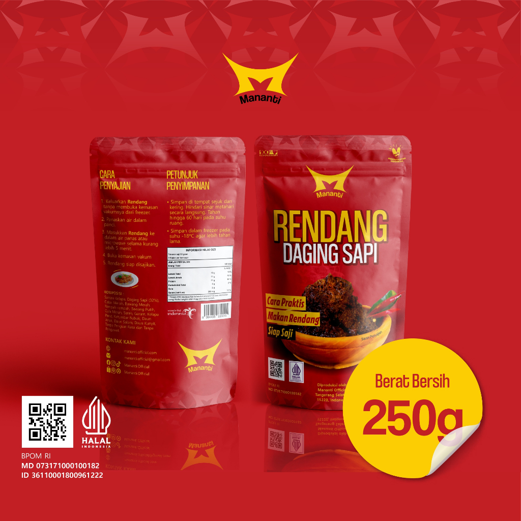 

Rendang Mananti - Kemasan 250 Gram - Isi 5 pack Rendang Daging Sapi Siap Saji