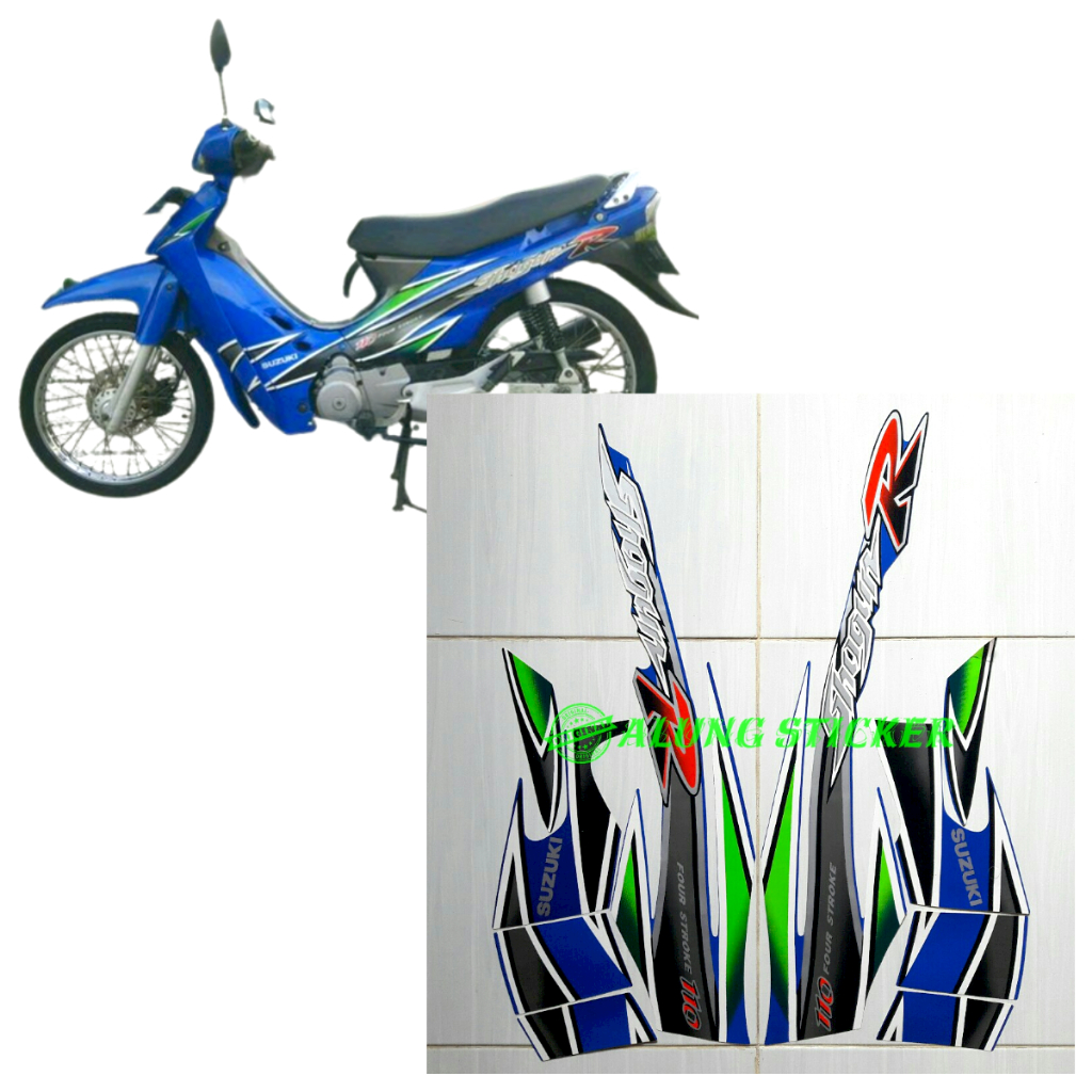 STIKER STRIPING LIS LES BODY MOTOR SHOGUN 110R 2003 FULL BIRU 1SET STANDAR