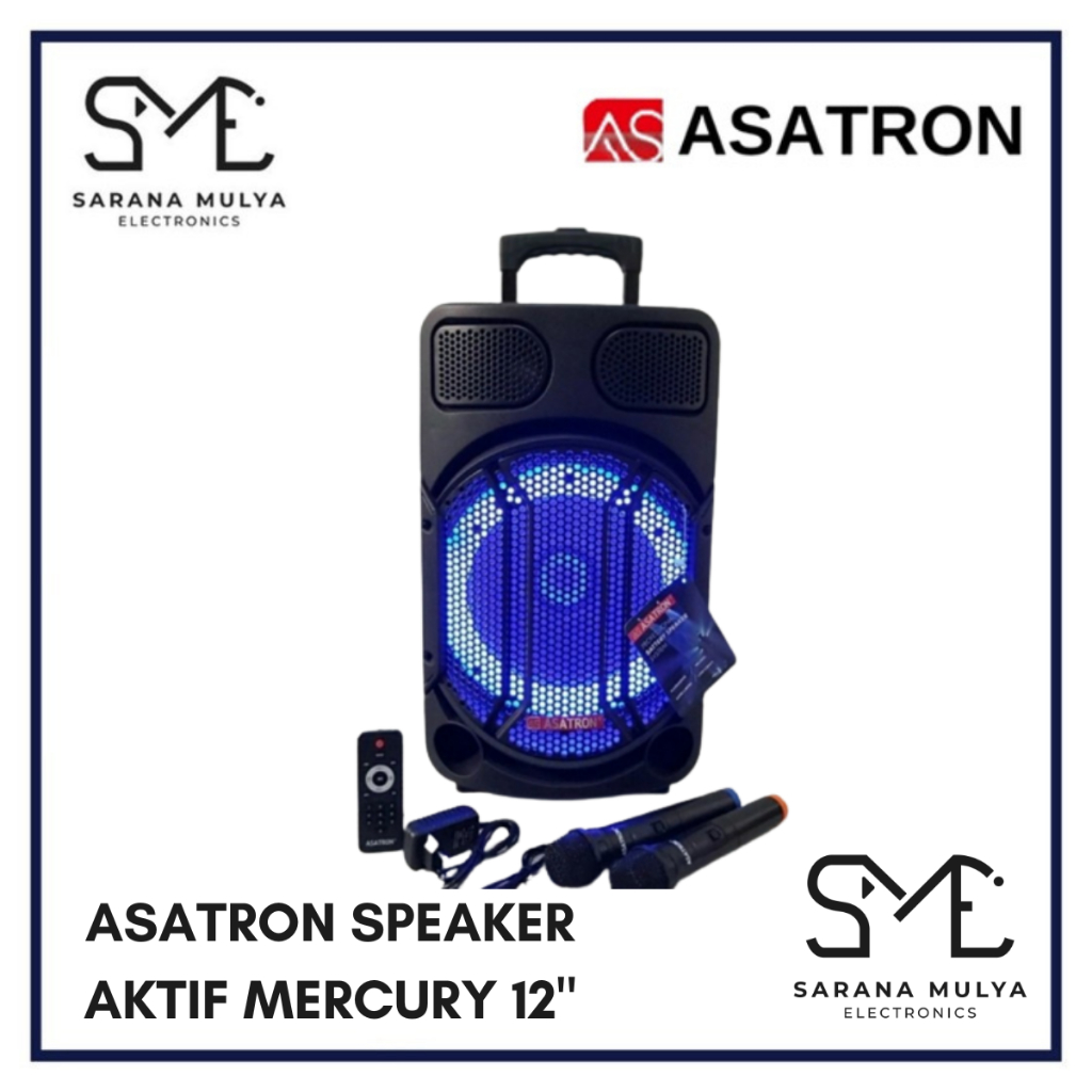 SPEAKER BLUETOOTH ASATRON PORTABLE MERCURY 12INCH - MIC  WIRELESS /RADIO/BLUETOOTH/KARAOKE + BONUS 2