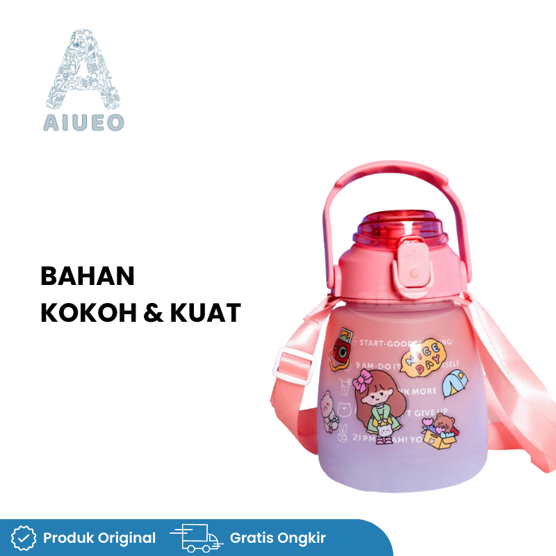 Botol Minum Literan 1.3L Gemoy 1300 ML Korea Viral Botol minum Anak Lucu Karakter Anti Pecah BPA Fre