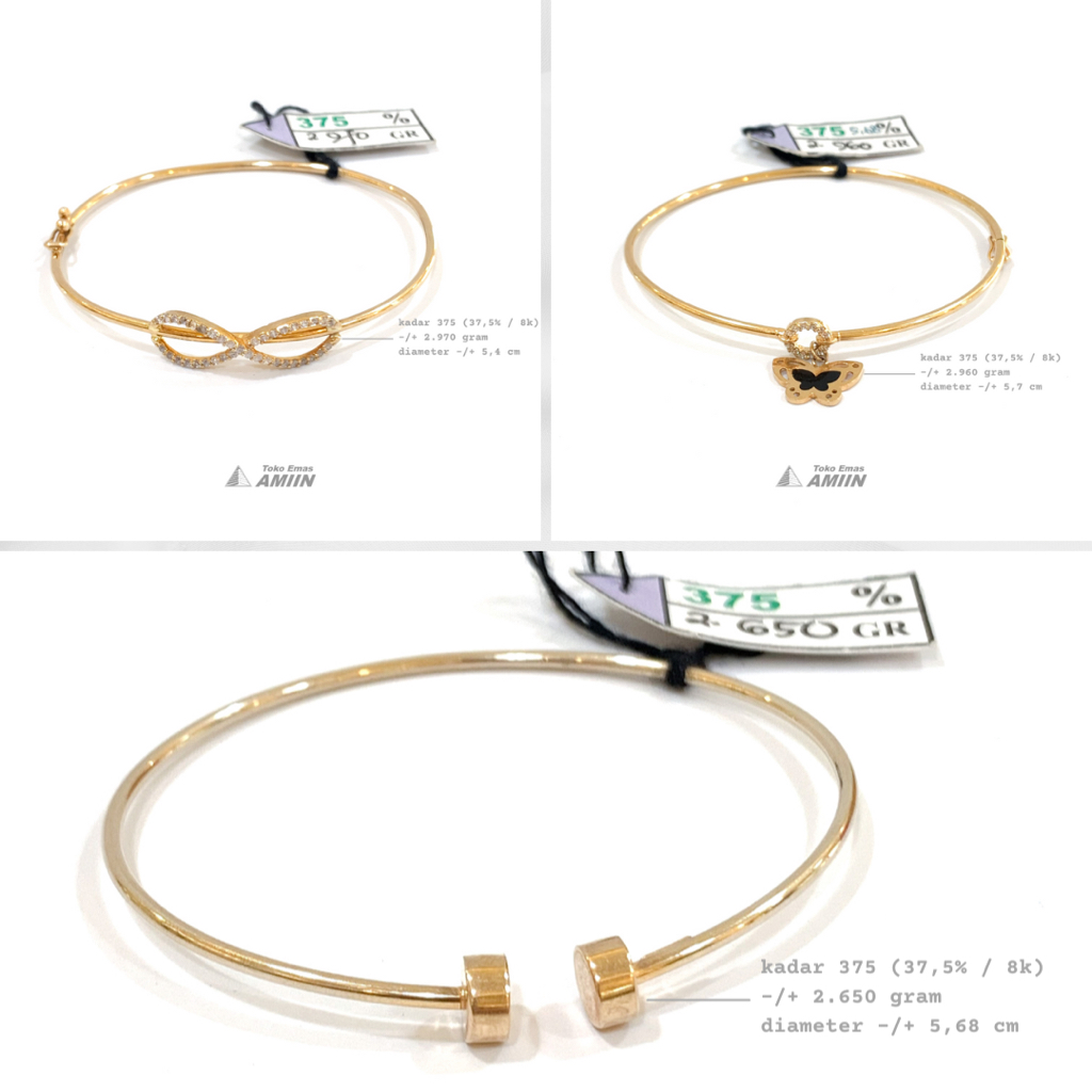 Toko Emas Amiin Gelang Emas Asli UBS Kadar 375 (37,5% / 8K) 2 Gram - Bangle Bangkok Pipa Fashion Var