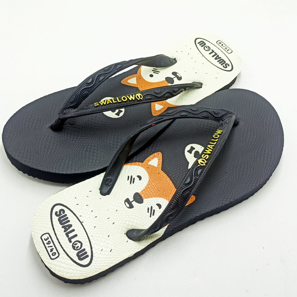 Edukatoys Sandal Jepit Swallow Nice Safari Karakter Motif Beruang Wanita Sendal Japit Hitam Hijau Me