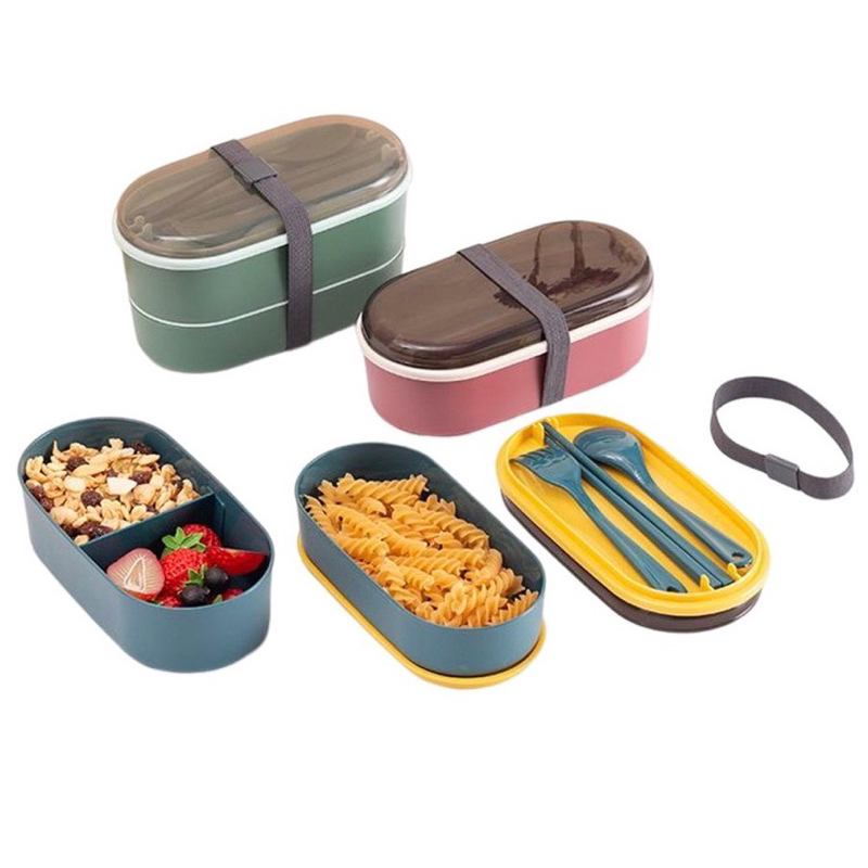 Lunch Box Set Tingkat Kotak Makan dengan Set Sendok Makan Lunch Box