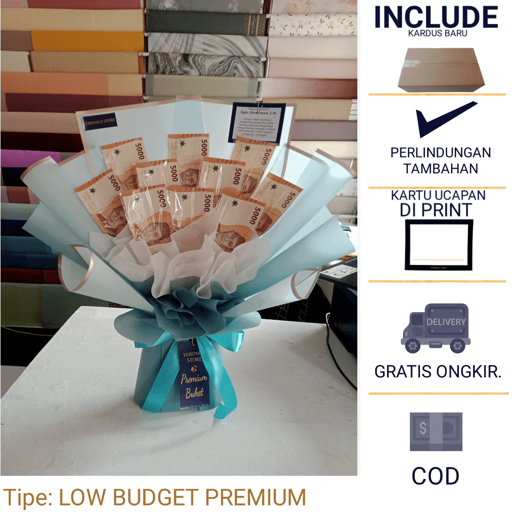 BUKET UANG HALAL NON RIBA – DINAR BIRU - BUCKET UANG  - MONEY BOUQUET ULANG TAHUN - BUKET JAJANAN BU