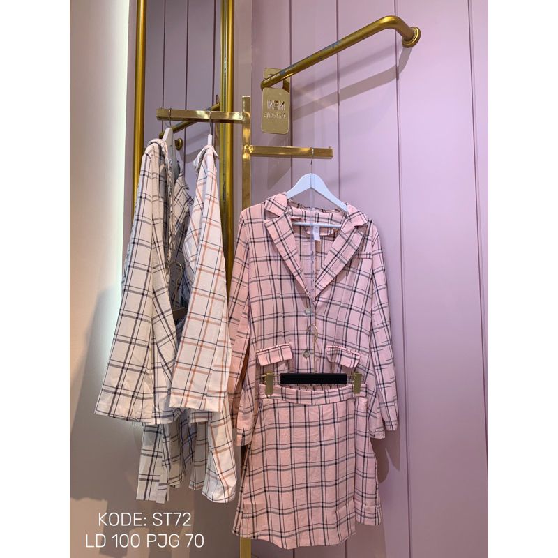 [NEW] ONE SET KOTAK-KOTAK, ONE SET BLAZER, ONE SET WANITA, IMPORT BKK (ST72)