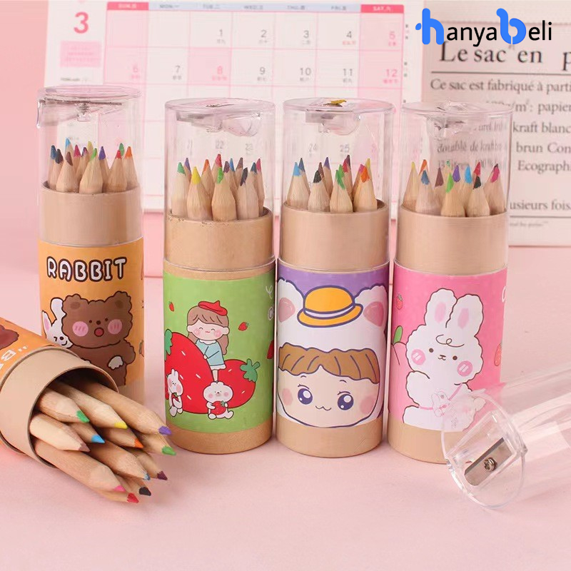 

Pensil Warna 12 Pcs Menggambar Melukis Serutan Peraut Pensil Tabung