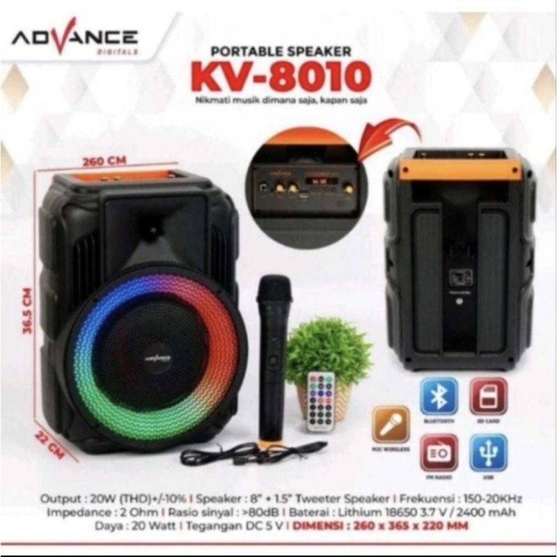 Speaker Portable Advance KV 8010 Free Mic Wireless
