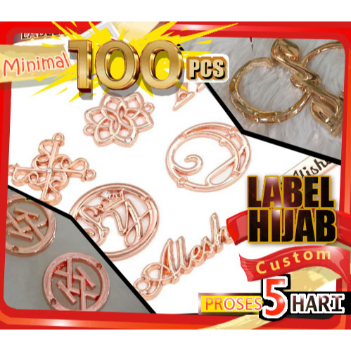Pabrik logo plat hijab kerudung khimar label plat harga murah untuk konveksi desain unik buat logo b