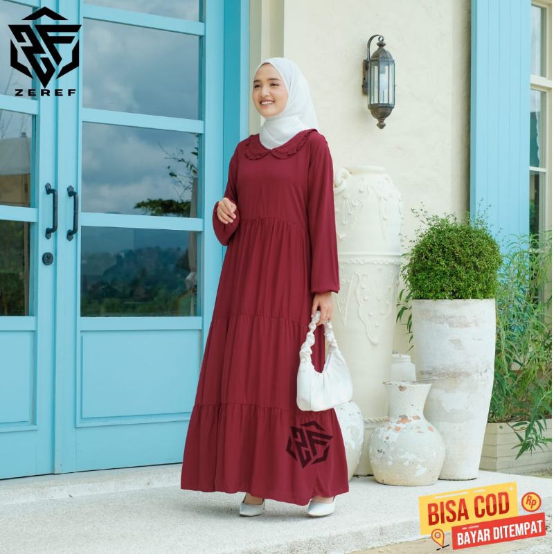 Dress Gamis Baju Muslim Wanita Dewasa Pakaian Muslim Dress Gamis Susun Tiga Merah Maroon Polos Lenga