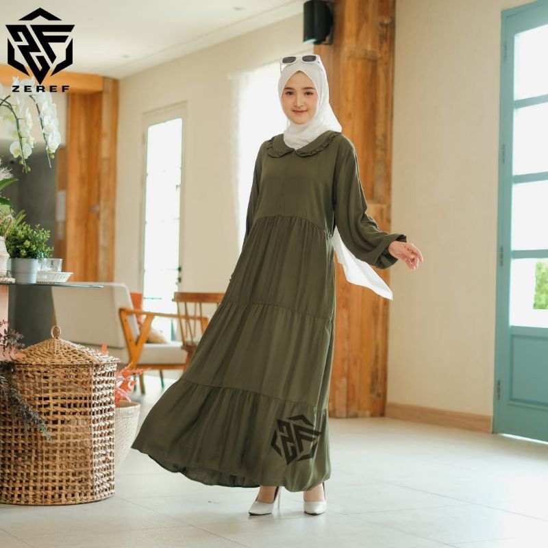 Baju Gamis Dress Muslim Wanita Perempuan Dewasa Pakaian Dress Gamis Busui Wudhu Frendli Hijau Army P