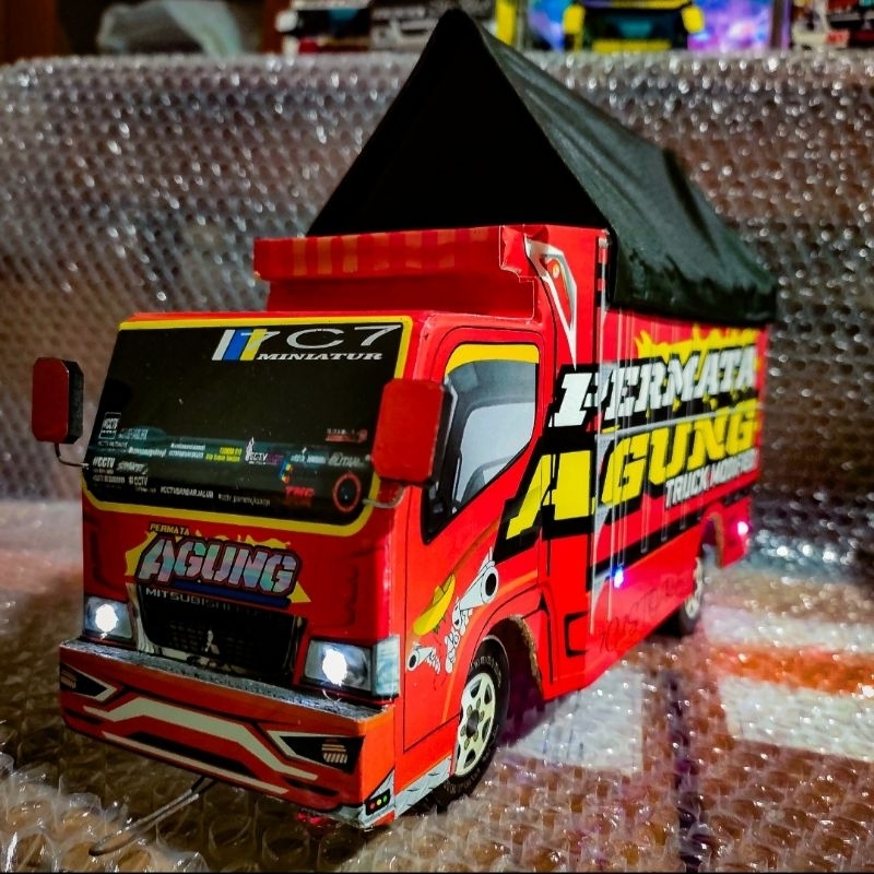 miniatur truk PERMATA AGUNG full variasi lampu LED+terpal mainan anak mobilan truk oleng