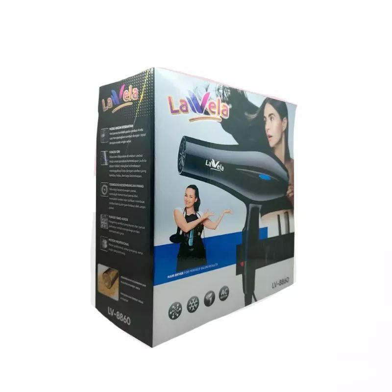 Pengering Rambut Lavela LV-8860 - Hitam, 3 Pengaturan Suhu, Teknologi Ion Negatif