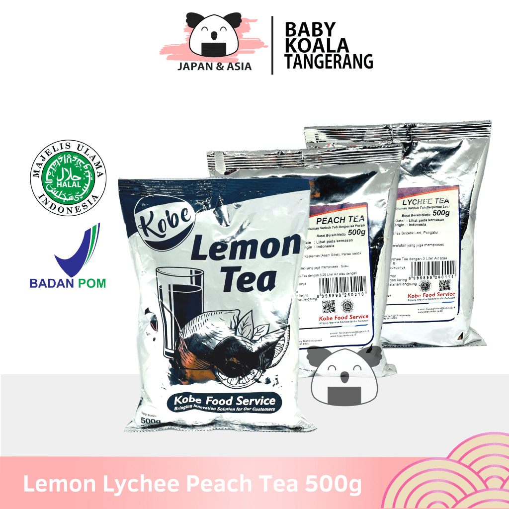 

KOBE Lemon Lychee Peach Tea 500 g Halal | Teh Bubuk Lemon Tea Powder,,///