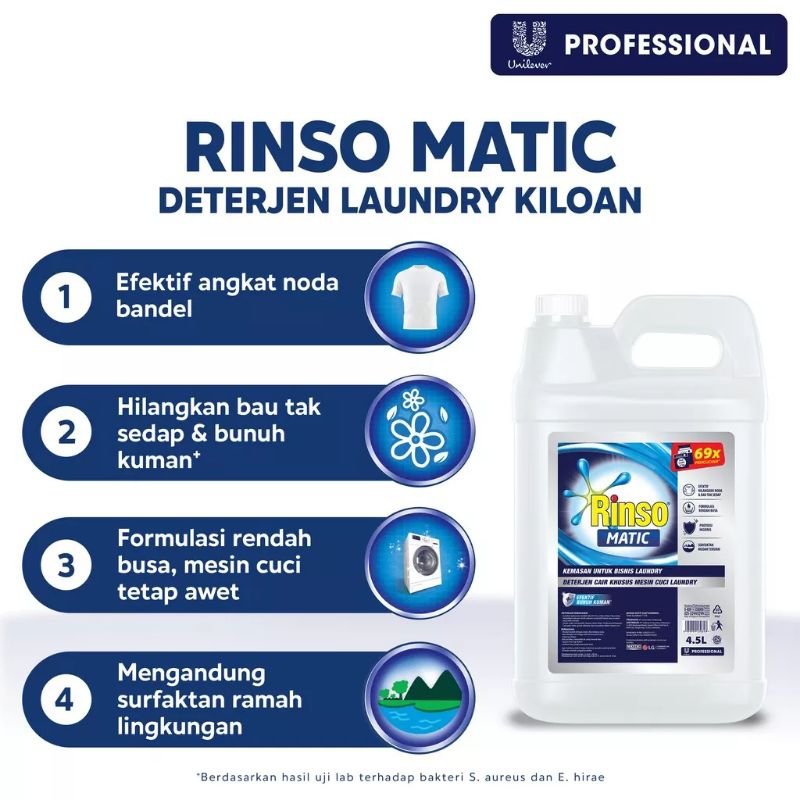 Rinso Matic Professional 4.5Liter - Deterjen cair laundry kiloan - Detergent bukaan depan & bukaan a