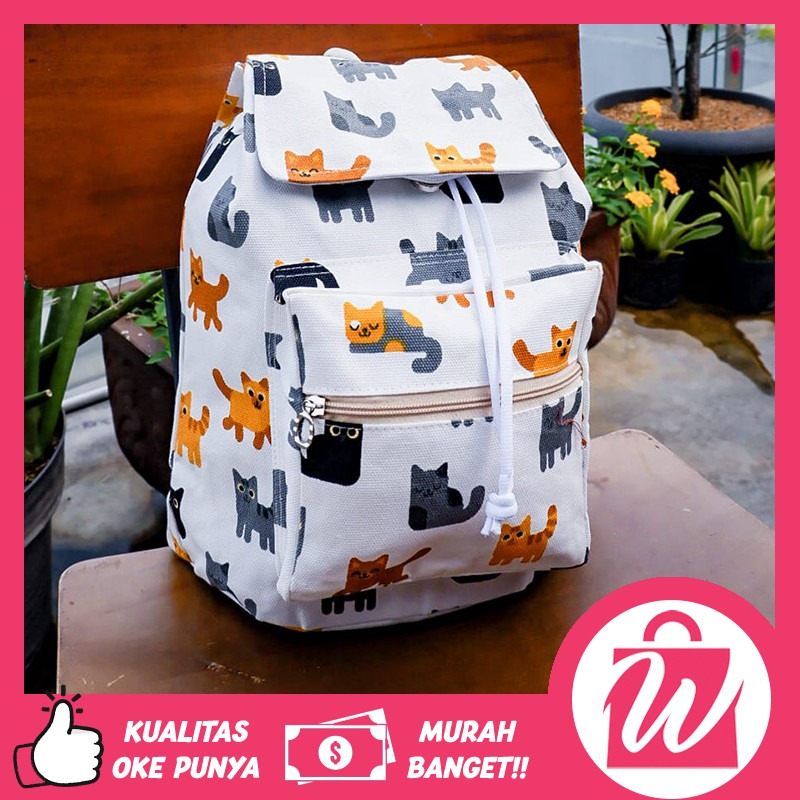 Tas Ransel Serut Wanita Cewek Tas Punggung Kanvas Motif Lucu Kekinian