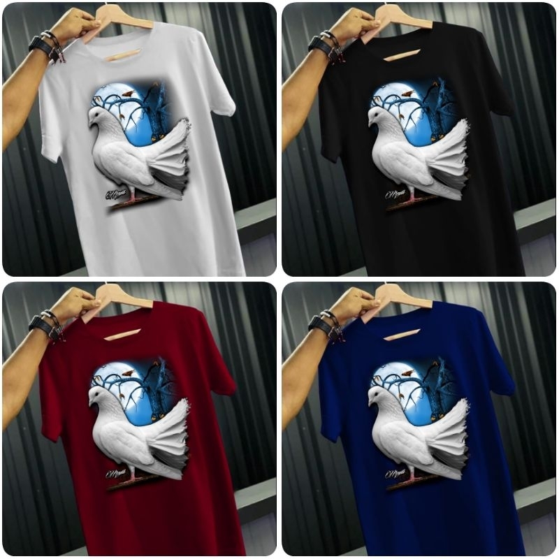 KAOS BURUNG MERPATI PUTIH BULAN MOTIF DIGITAL PRINTING TERBARU T-SHIRT ATASAN KAOS COWOK LENGAN PEND