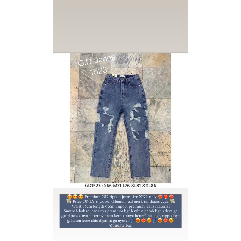 Premium GD ripped jeans size XXL only import bangkok bkk cool pants