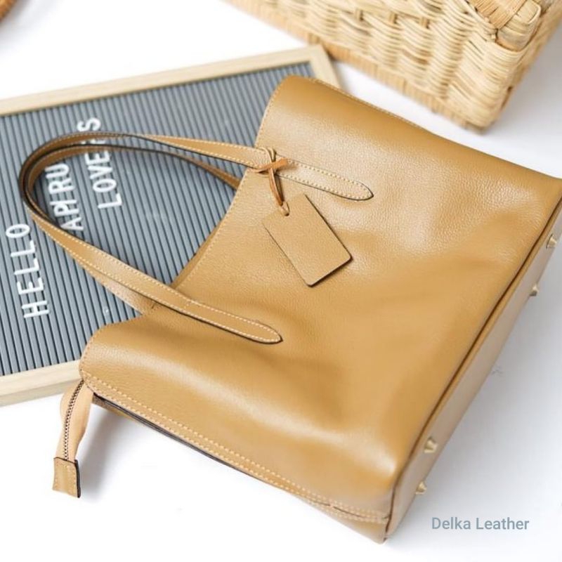 Tas Kulit Asli DL889 Wanita/ Tas Papirut Asli Kulit Sapi Garut/ Tas Tote Bag Kulit Sapi Asli 100% Or