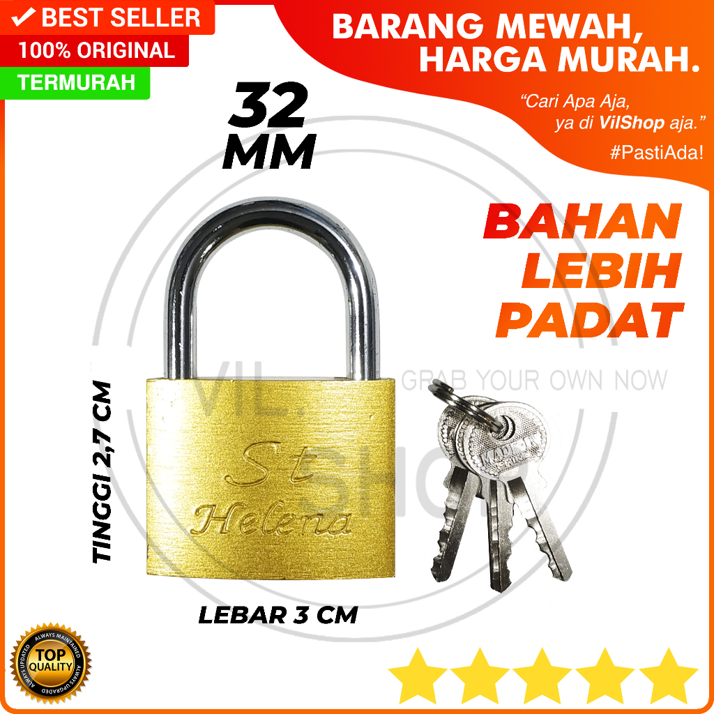 GEMBOK ST HELENA 32 MM BAHAN PADAT / KUNCI GEMBOK KUNING PER PADLOCK 32MM 30 MM GEMBOK PINTU PAGAR L