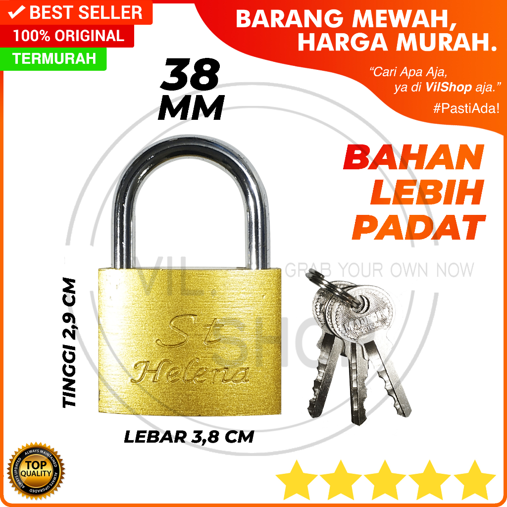 GEMBOK ST HELENA 38 MM BAHAN PADAT / KUNCI GEMBOK KUNING PER PADLOCK 38MM 40 MM 40MM GEMBOK PINTU PA