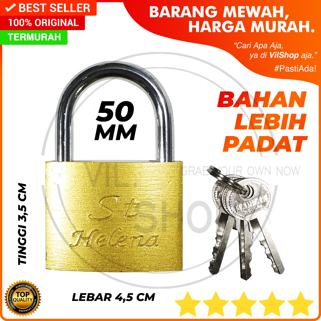 GEMBOK ST HELENA 50 MM BAHAN PADAT / KUNCI GEMBOK KUNING PER PADLOCK 50MM GEMBOK PINTU PAGAR LOKER L