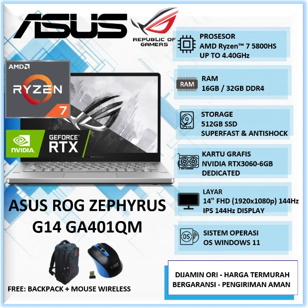 Asus ROG Zephyrus G14 AMD Ryzen 7 40GB 1TB SSD RTX3060-6GB 14" IPS