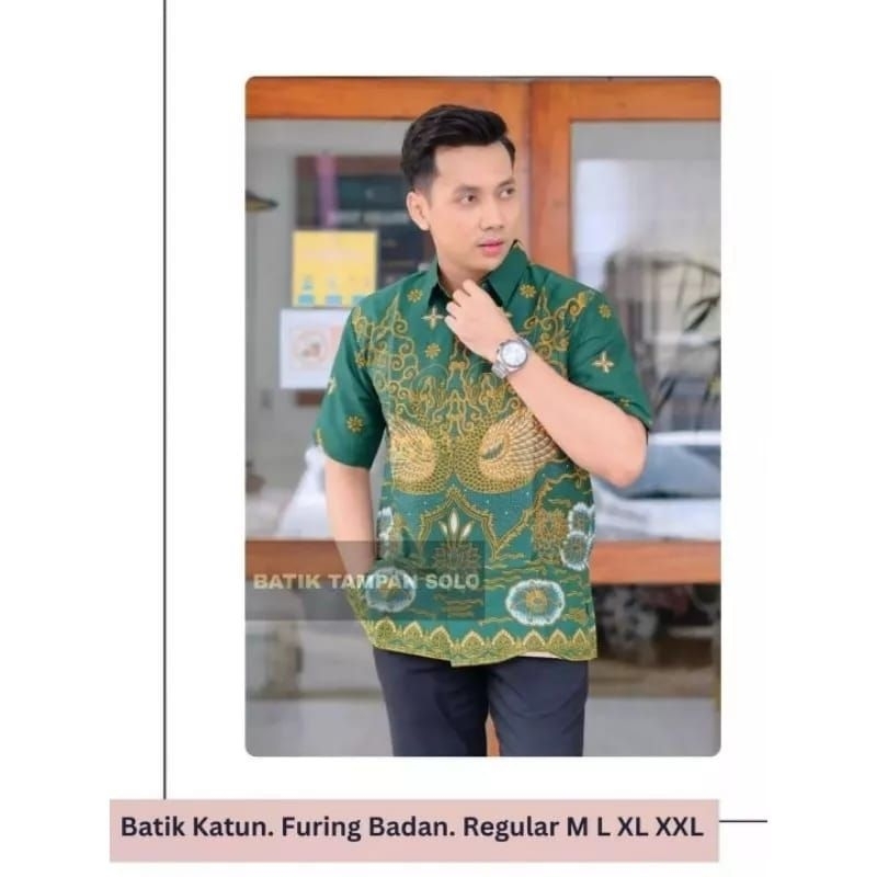 Hem Batik Pria Lengan Pendek Warna Hijau bebek PENDEK BJU BATIK PRIA