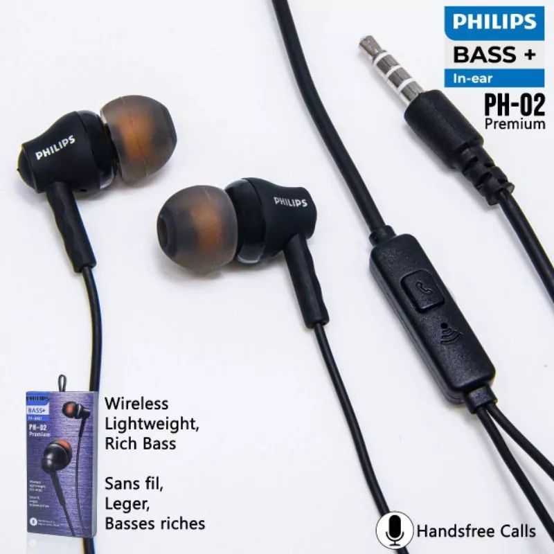 HF HEADSET PHILIPS PH-02 JACK 3.5MM | EXTRAS BASS PACKING IMPORT [ BSA ]