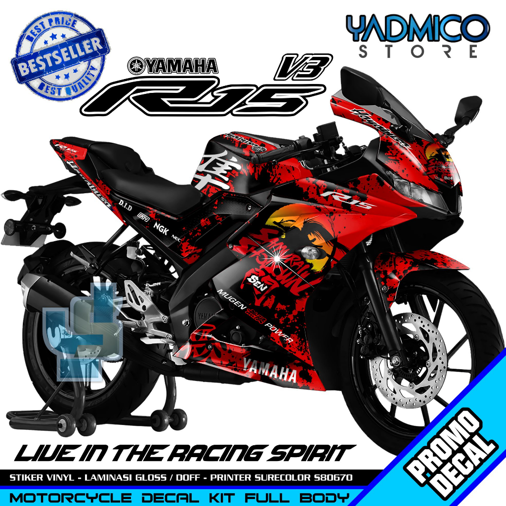 Decal R15 V3 Full Body - Stiker Motor R15 V3 Full Body - Dekal Yamaha R15 V3 Full Body - Striping R1