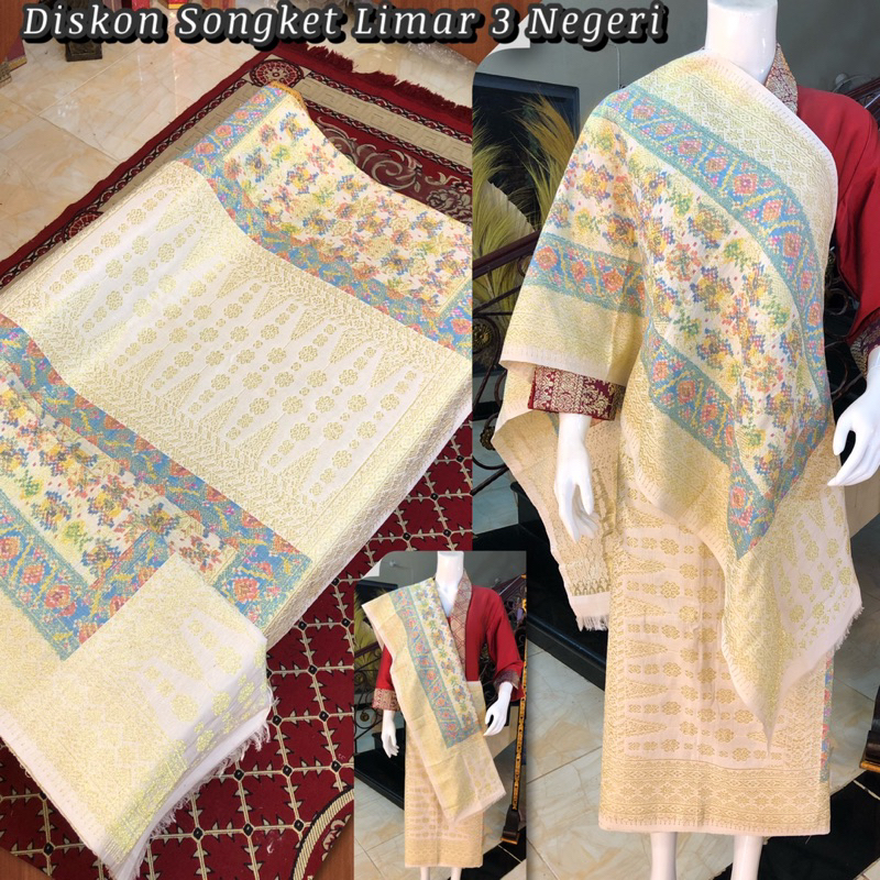 SONGKET LIMAR CREAM 3 NEGERI / songket tenun asli palembang /ilham songket palembang