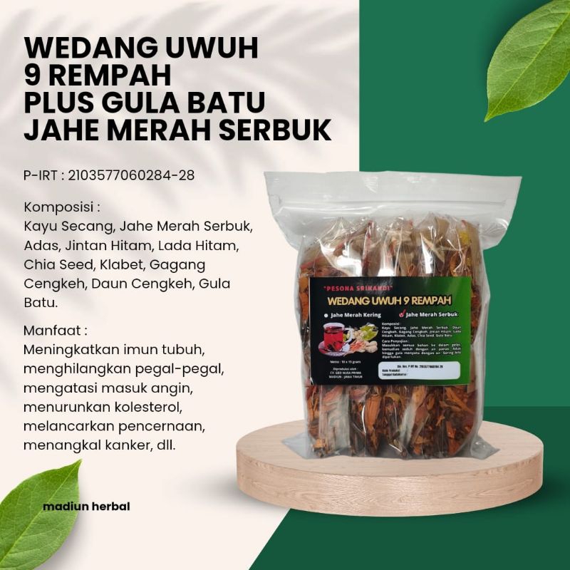 

Wedang Uwuh 9 Rempah Jahe Merah Serbuk Plus Gula Batu