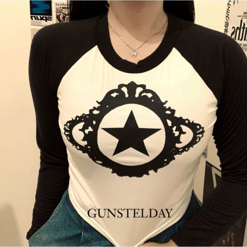 vintage stars crop top raglan