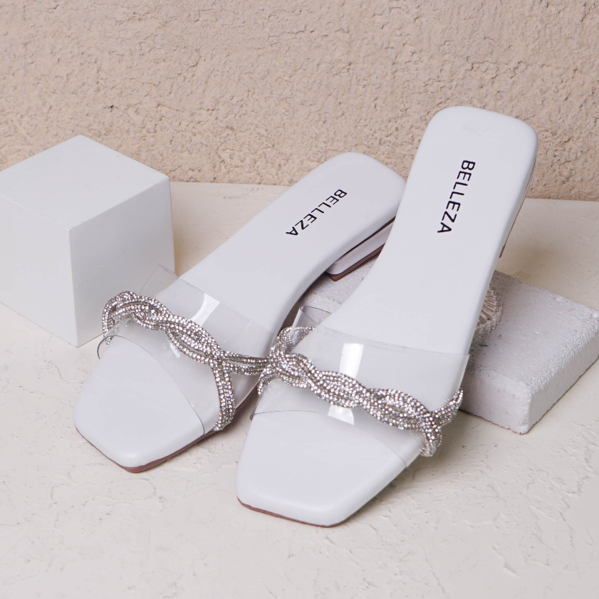 BELLEZA MALL - Sandal Heels OLIVIA WHITE | sendal hak rendah wanita kekinian tinggi 2cm warna putih 