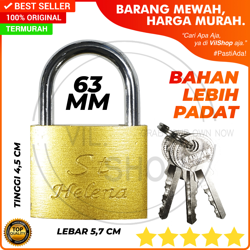 GEMBOK ST HELENA 63 MM BAHAN PADAT / KUNCI GEMBOK KUNING PER PADLOCK 63MM 60 MM 60MM GEMBOK PINTU PA