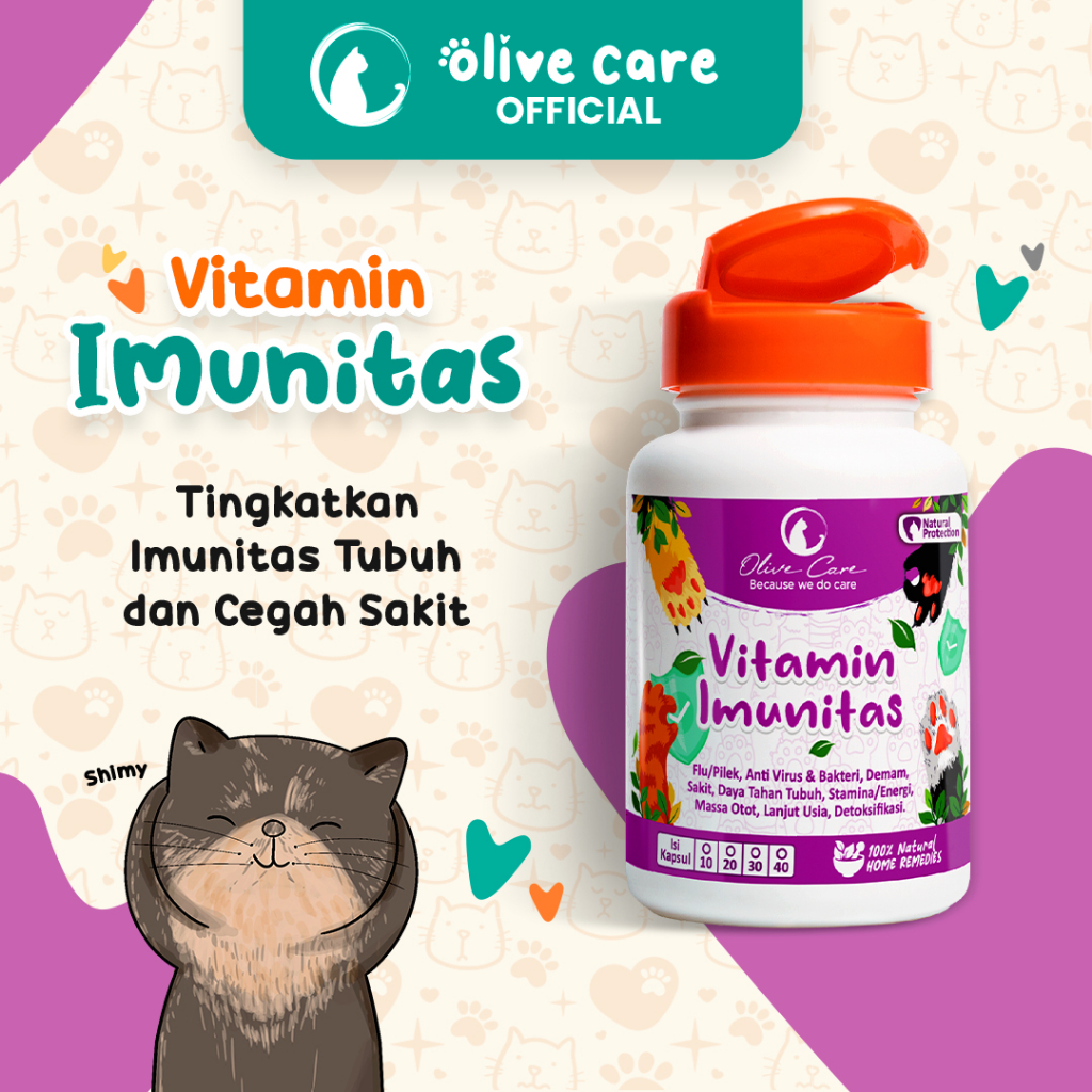 Foto Olive Care Vitamin Kucing IMUNITAS untuk Daya Tahan Tubuh, Anti Sakit, Flu, Pilek, Mata Belekan, Demam, Lemes dan Lanjut Usia