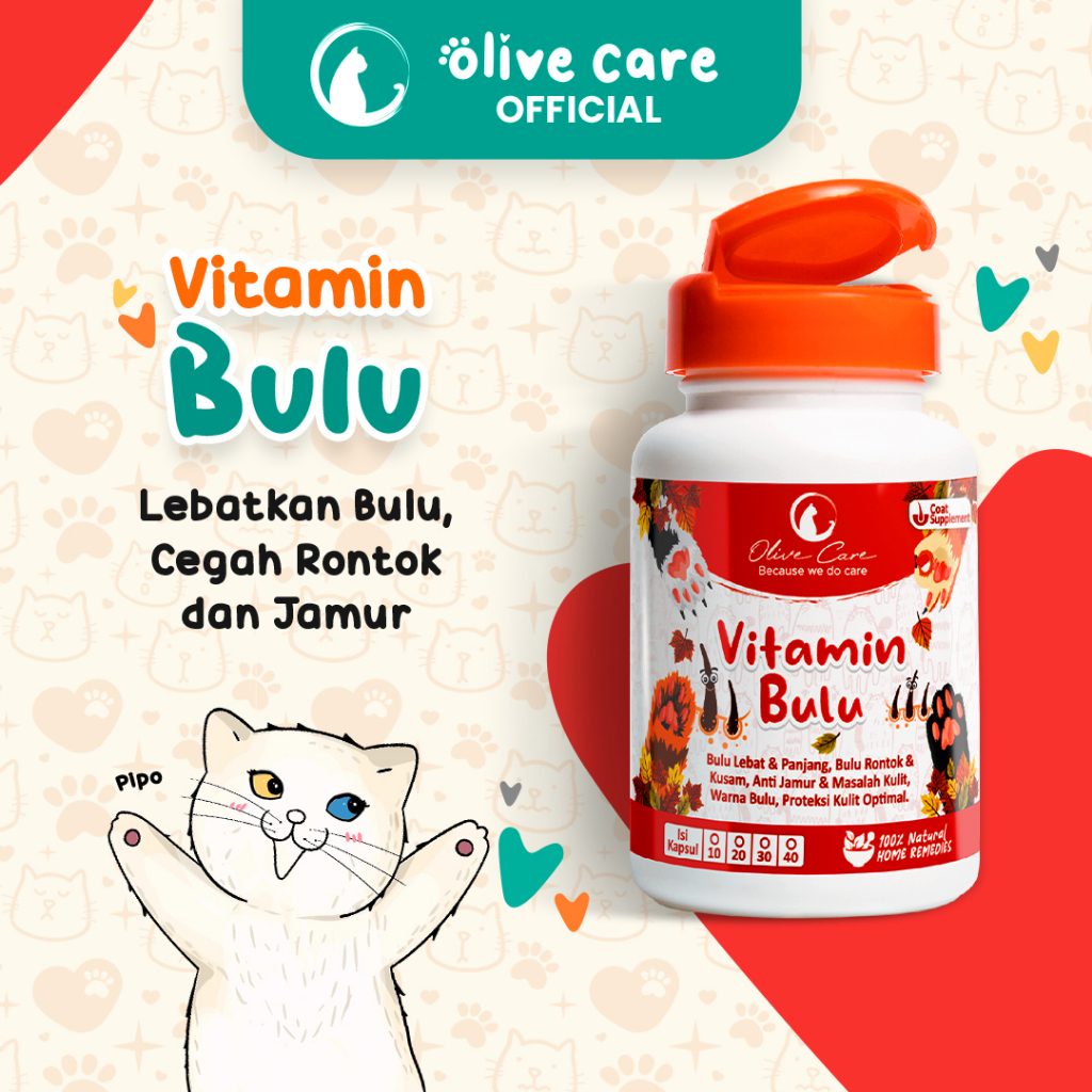 Foto Olive Care Vitamin Kucing BULU untuk Bulu Panjang Lebat, Bulu Halus, Warna Bulu, Cegah Jamur dan Bulu Rontok