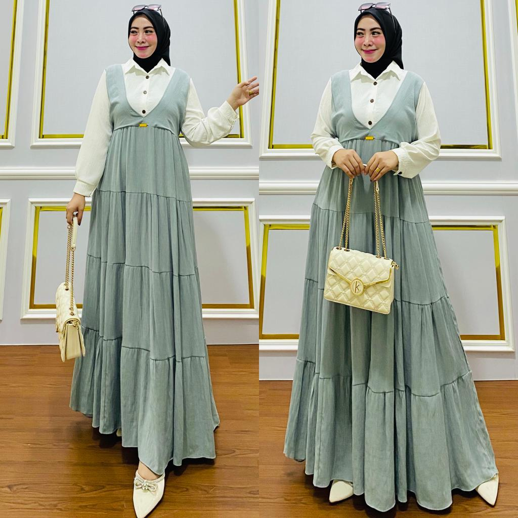 Gamis kombinasi polos Crinkle premium