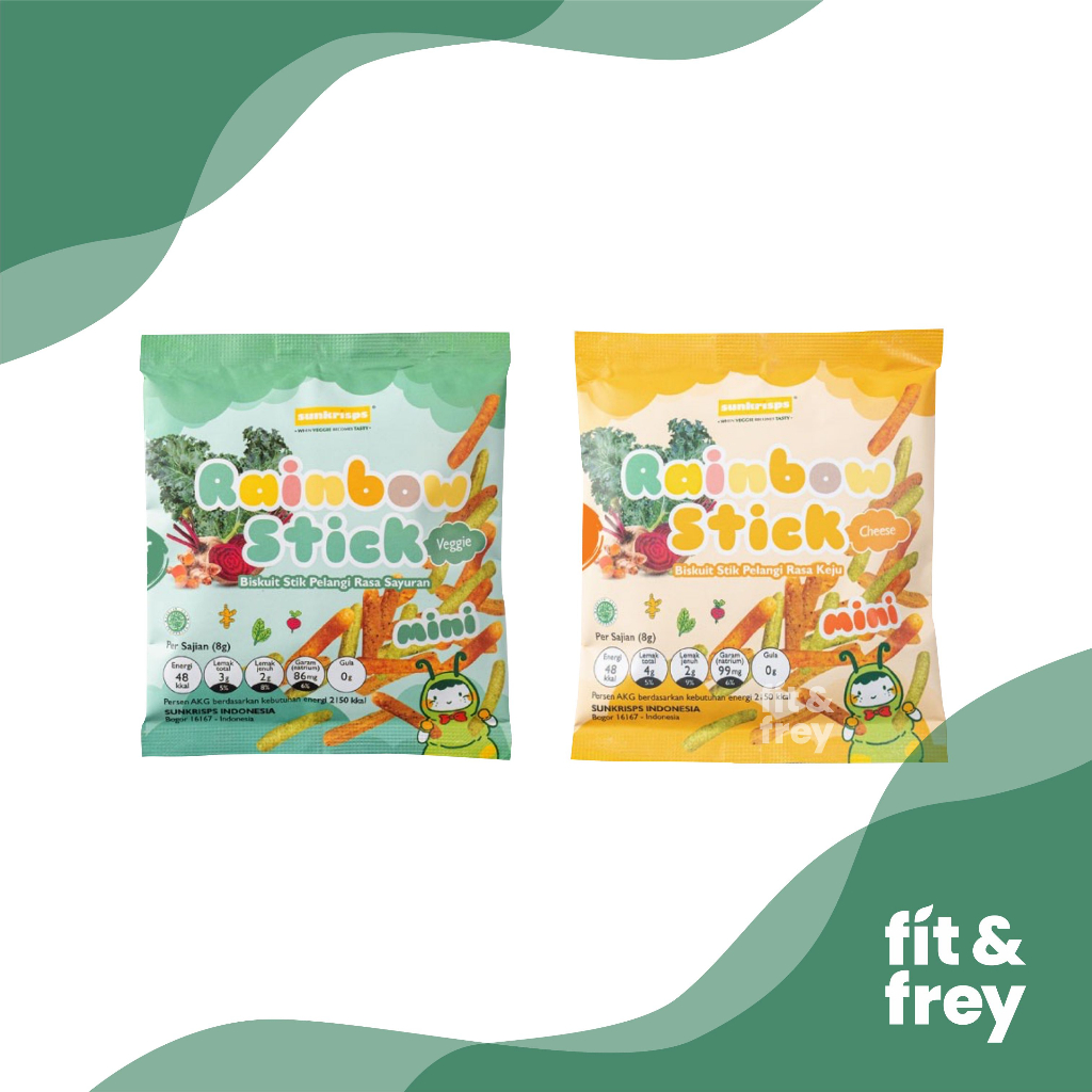 Diskon SUNKRISPS MINI RAINBOW STICK 8G - VEGGIE / CHEESE - SNACK BAYI ANAK - BISKUIT STIK PELANGI RA