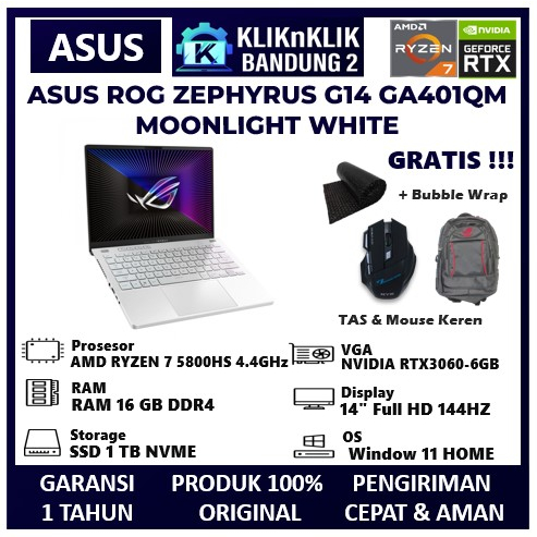 Laptop Asus Rog Zephyrus G14 GA401QM Amd Ryzen 7 16Gb 1Tb RTX 3060 6gb