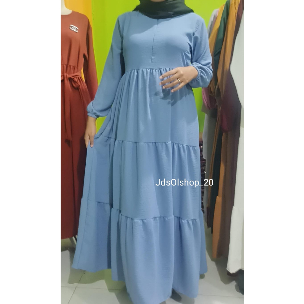 Gamis Rempel Susun Bahan Crinkle / Busana Muslimah Terbaru / Gamis Terbaru-Denim