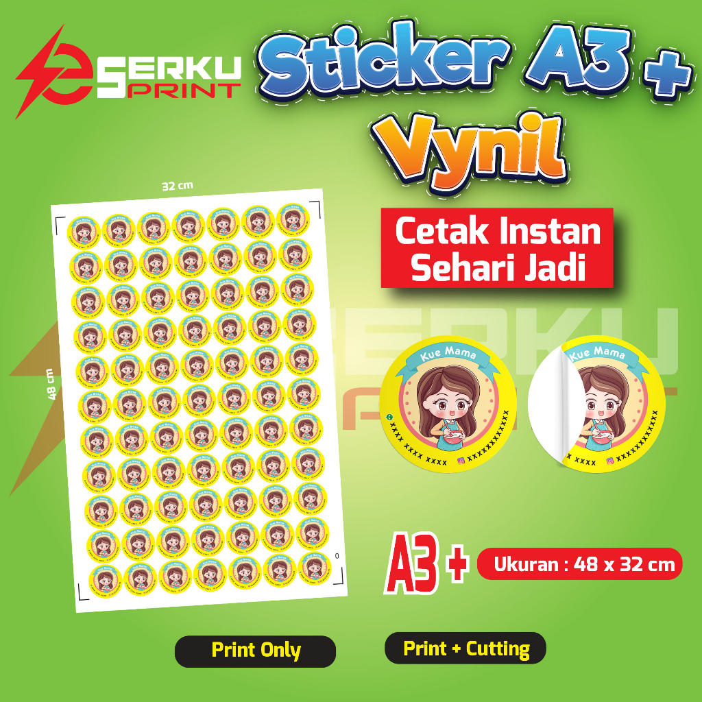 

CETAK INSTAN SEHARI JADI CETAK STIKER VYNIL CUTING A3+ MURAH | CETAK STIKER LABEL KEMASAN MAKANAN & MINUMAN
