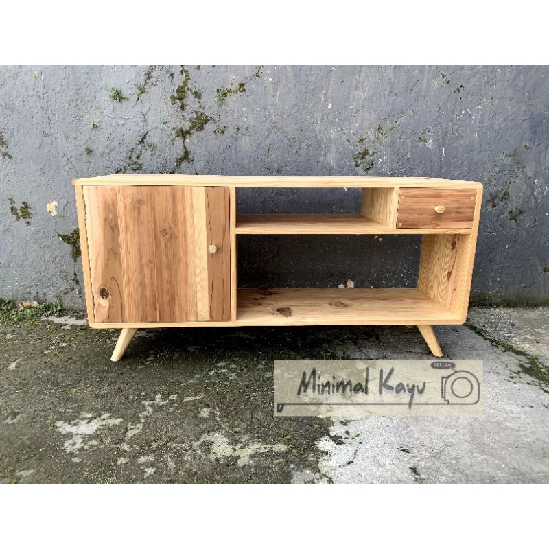 Meja tv minimalis full kayu pinus ex palet jati Belanda 100x30x52cm