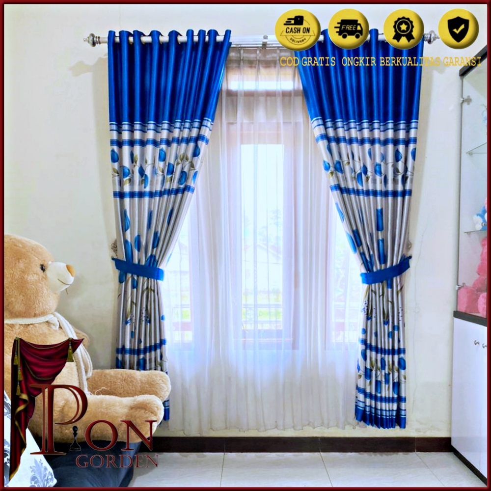 GORDEN MOTIF BUNGA TULIP UNGU HIJAU BIRU ABU GOLD,MINIMALIS CANTIK DAN MEWAH KAIN BLACKOUT ORIGINAL 