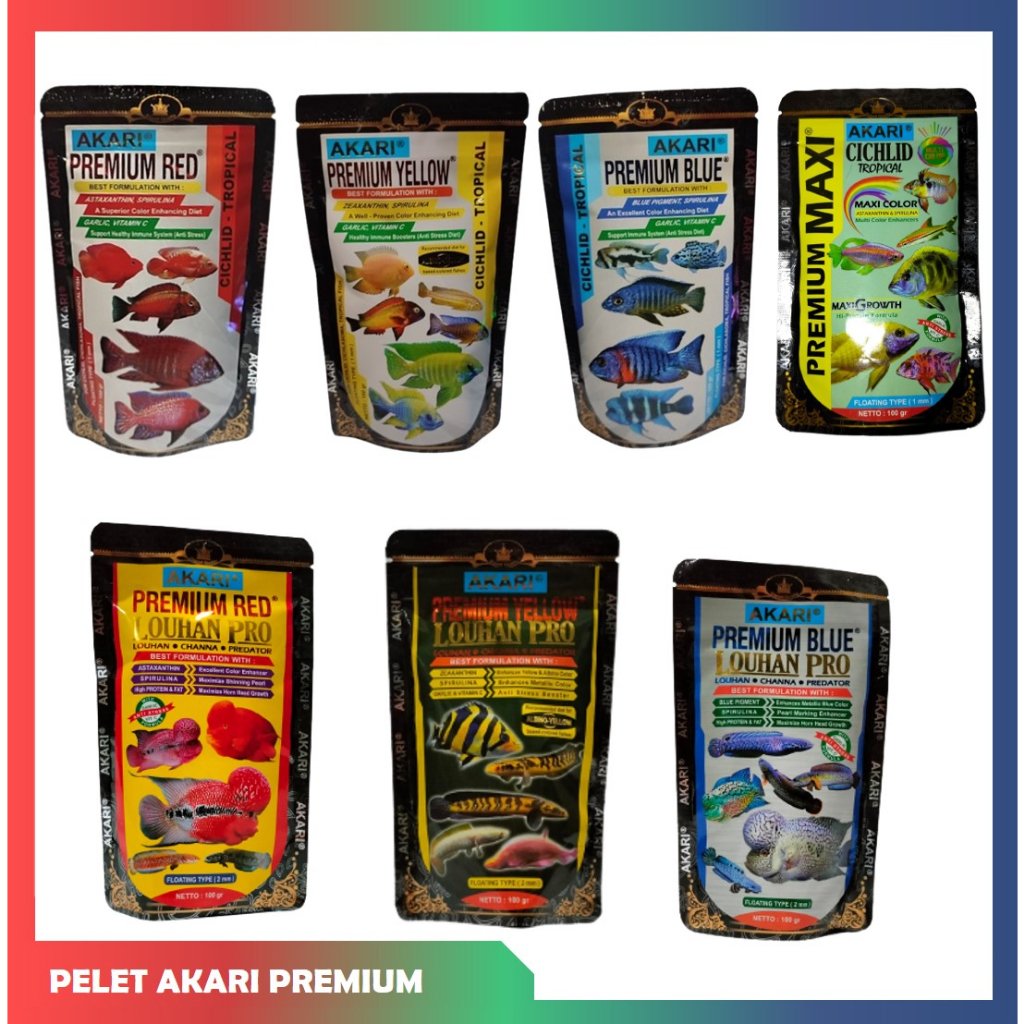 PELET AKARI PREMIUM CICHLID COLOUR BOOSTER ANTI STRESS RED BLUE YELLOW PAKAN OSCAR CHANNA