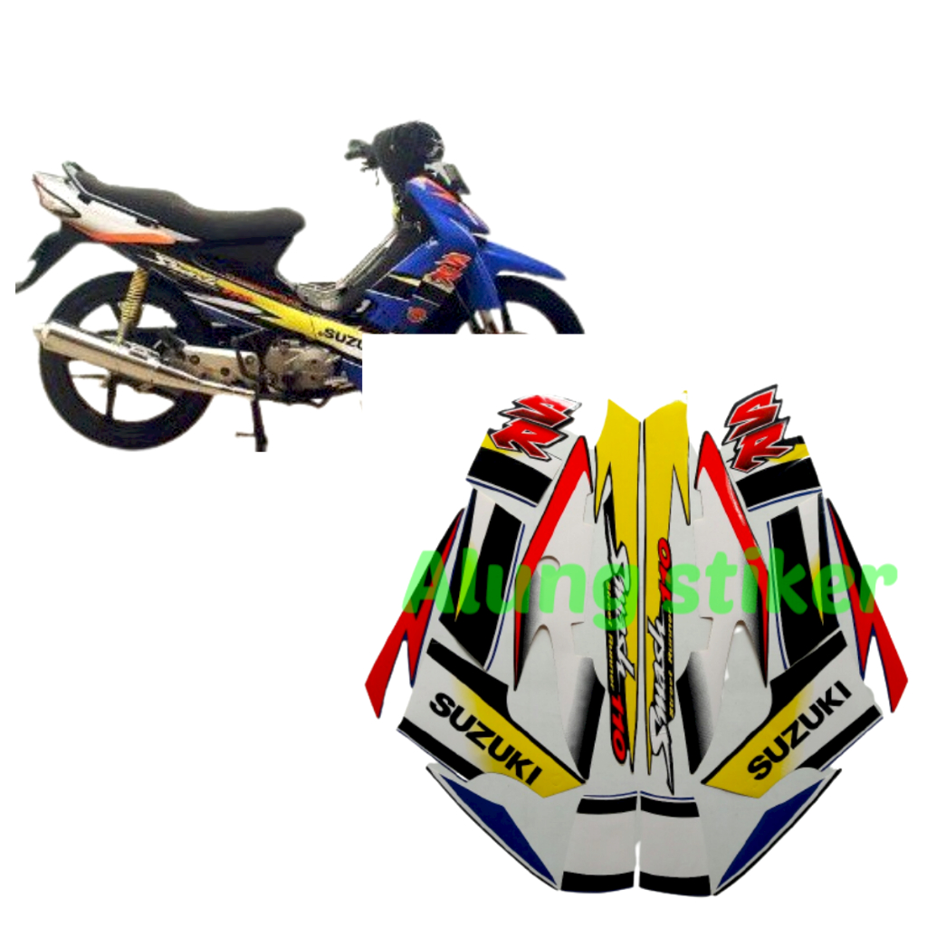 STIKER STRIPING LIS LES BODY MOTOR SUZUKI SMASH SR 2005 HITAM-BIRU
