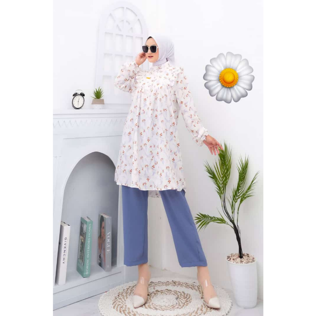 Setelan bahan Polo Linen motif bunga