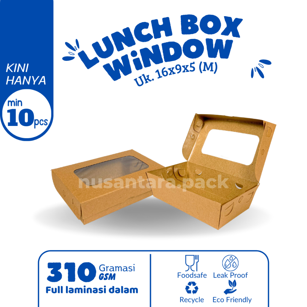 

LUNCH BOX KRAFT KOTAK NASI COKLAT PAPER BOX RICE LAMINASI WINDOW SIZE M 16x9x5