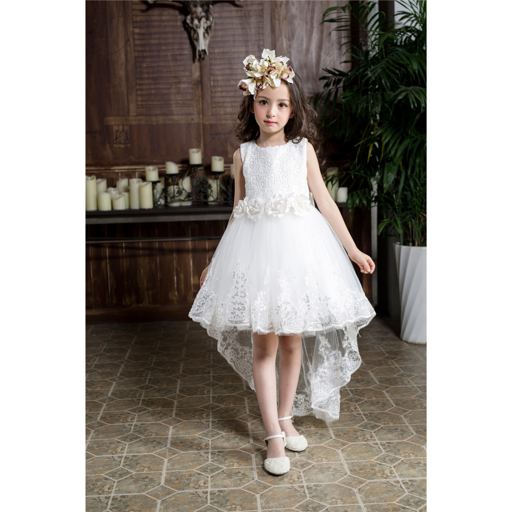 Dress pesta  dress natal ulang tahun anak Putih brokat